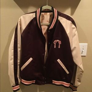 COACH reversible floral maroon bomber jacket large